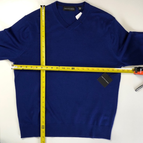 Saks Fifth Avenue Wool Blend Cobalt Blue V Neck Sweater - Picture 6 of 8